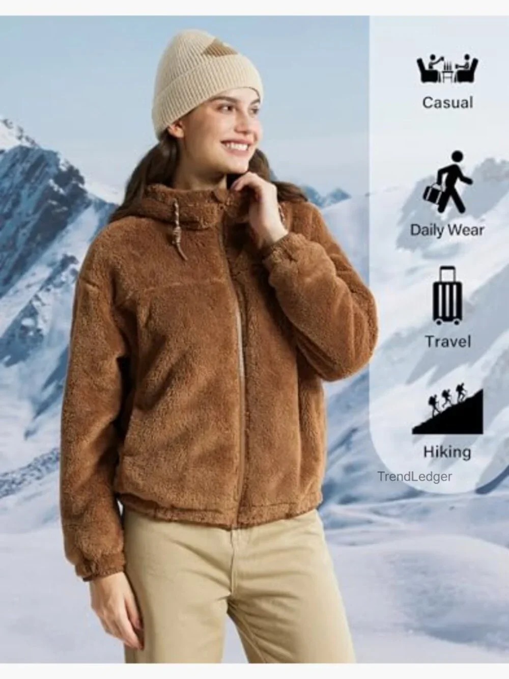 Fuzzy Fleece Jacket Full Zip Up Sherpa Hoodie Lightweight Winter Coat - Picture 6 of 6